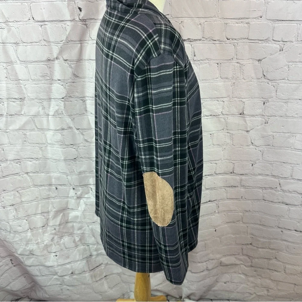 boutique light weight knit cardigan drape neckline open front elbow patch sz 1X